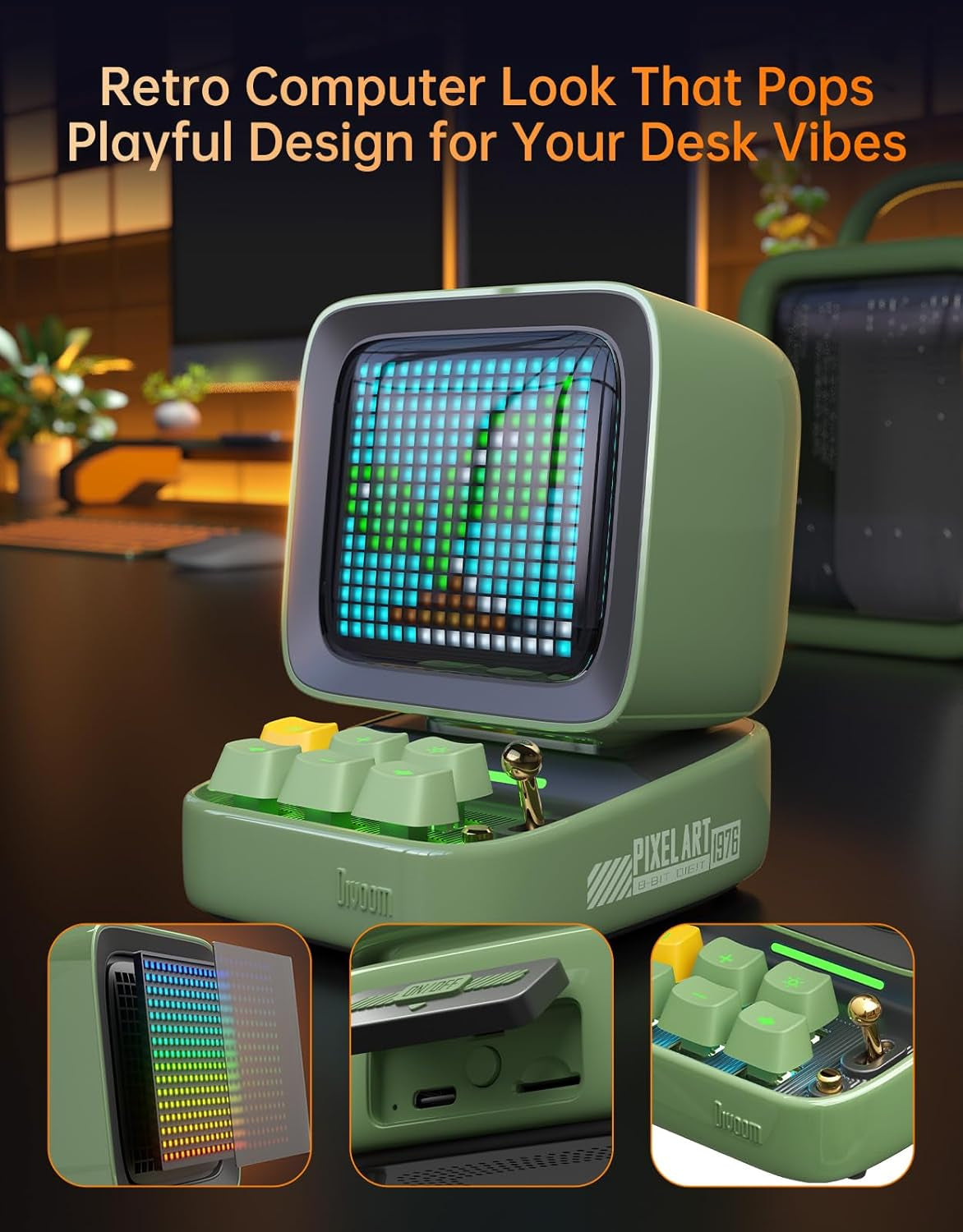 Ditoo Pro Retro Pixel Art Game Bluetooth Speaker with 16X16 LED App Controlled Front Screen (Green)