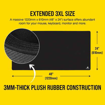 MM500 Premium Anti-Fray Cloth Gaming Mouse Pad, Extended 3XL - Black