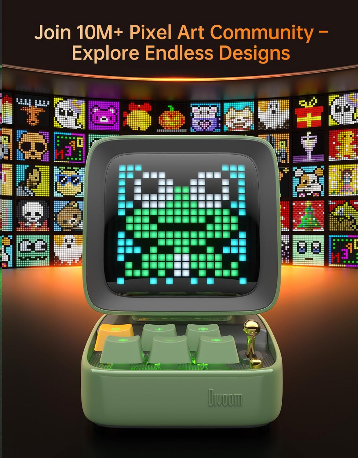 Ditoo Pro Retro Pixel Art Game Bluetooth Speaker with 16X16 LED App Controlled Front Screen (Green)